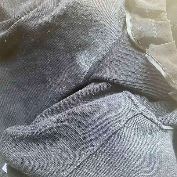 Y2K Jones New York Women's M Black Open Front Cardigan Satin Trim Ruffle Goth - Picture 11 of 11